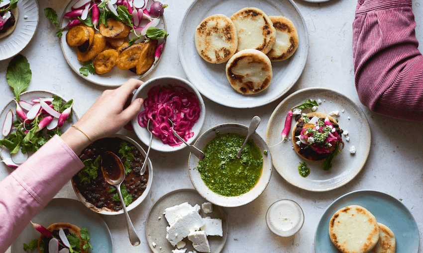 Anna Jones’s arepas with black beans and spicy verde (Photo: Issy Croker) 
