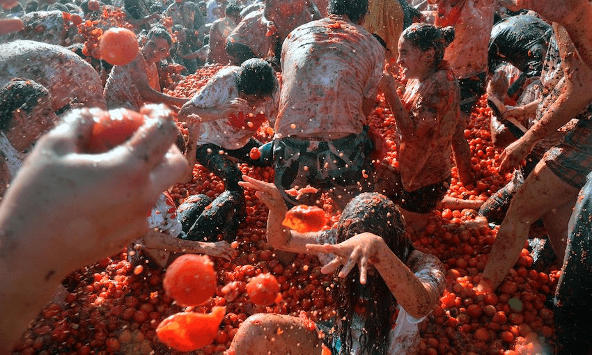 A ‘Tomatina’ tomato fight festival in Colombia in 2016 (Photo: GUILLERMO LEGARIA/AFP via Getty Images) 
