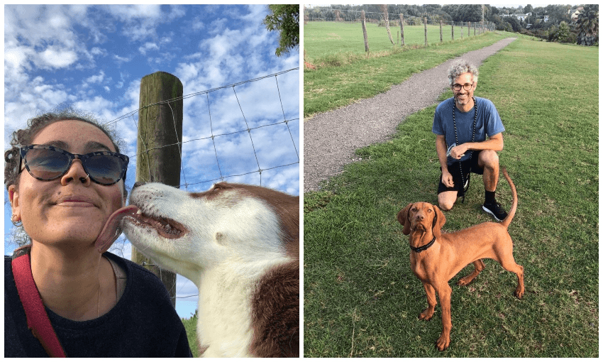 Kama and Kazu at the Meola Reef dog park; and Mark and Billie at the Te Atatu Peninsula park (images: supplied)