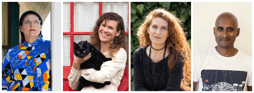 Four head and shoulders photographs of authors