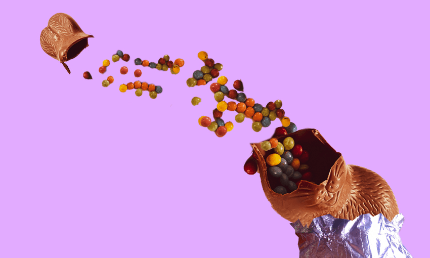 An artist’s impression of the Regelein Confiserie Milk Chocolate Easter Bunny spilling its dragees (Image: Tina Tiller) 
