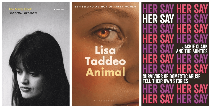 Three book covers: The Mirror Book, Animal and Her Say