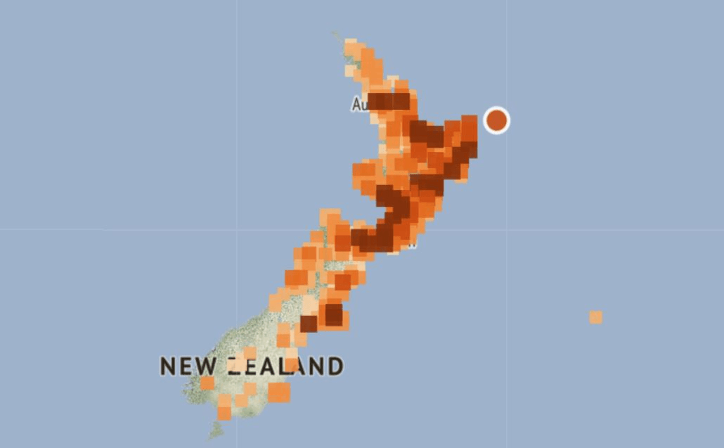 A lot of people felt the earthquake at 2.27am, 105 km east of Te Araroa. Image: Geonet