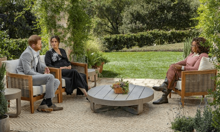 Meghan Markle and Prince Harry in their explosive interview with Oprah Winfrey.