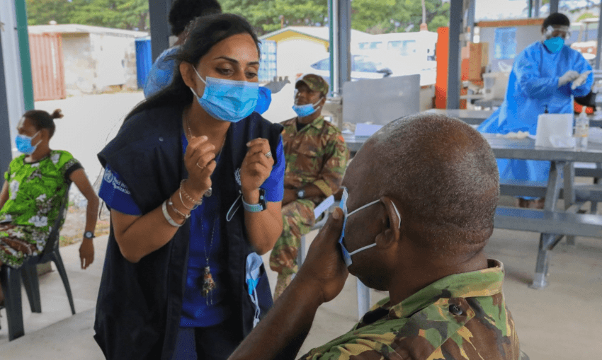 Papua New Guinea’s Defence Force staff in training for the Covid-19 response. Photo: WHO 
