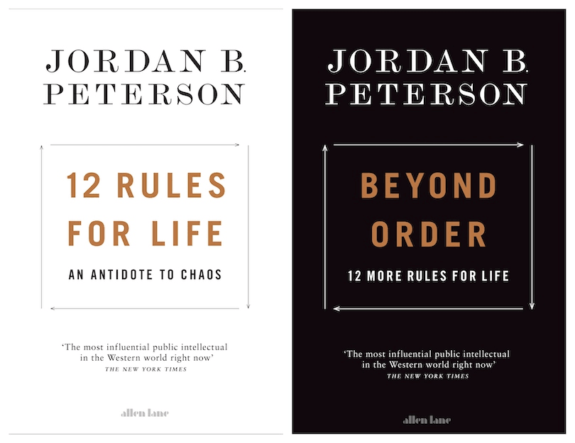 The covers of two books by Jordan B Peterson: 12 Rules for Life and Beyond Order