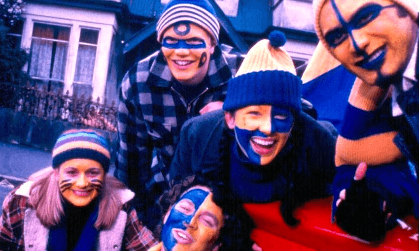 A publicity shot for the film Scarfies (1999, directed by Robert Sarkies) 
