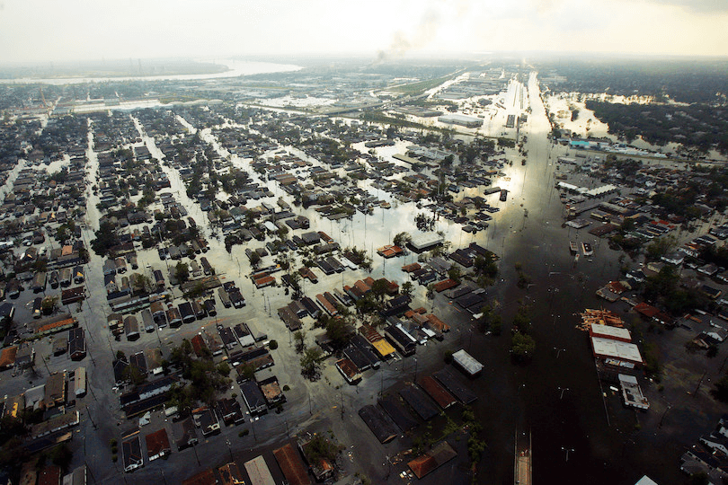 Aerial shot of a flooded city