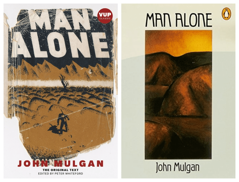 Two book covers of the novel Man Alone, by John Mulgan