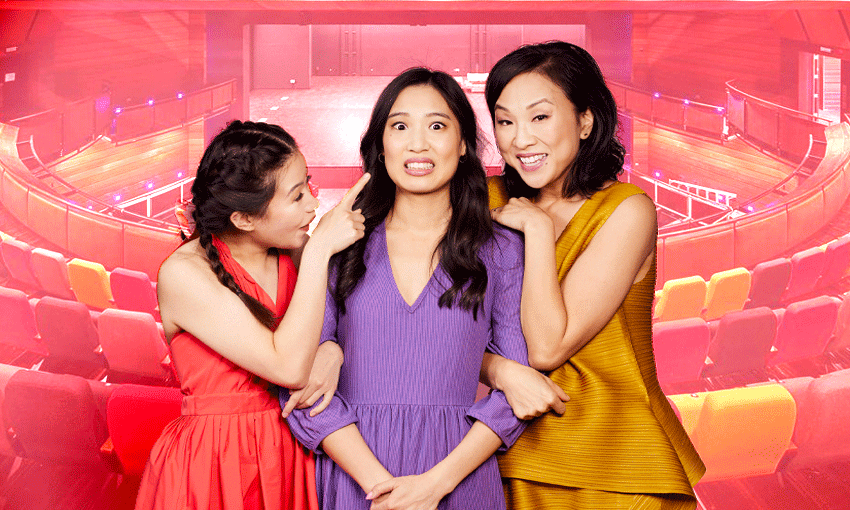 The cast of SIngle Asian Female, a production which marks a historic collaboration between Proudly Asian Theatre Company and Auckland Theatre Company. (Image: Tina Tiller) 
