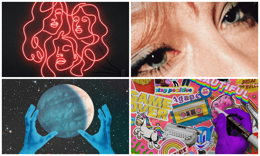The album covers for each of the Popstars finalists. From upper left clockwise: ‘Be Ready’ by A.R.T, ‘If You Ain’t Looking’ by Christabel, ‘Maybe Tomorrow’ by TJ Zimba and ‘Outlier’ by Skye Hine. 
