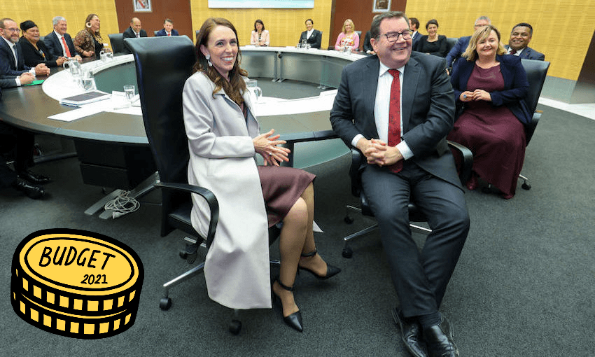 Jacinda Ardern and Grant Robertson at the first cabinet meeting since the election, November 2020 (Photo: Hagen Hopkins/Getty Images) 
