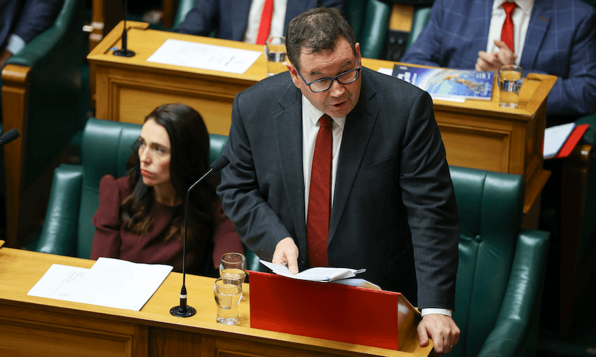 Finance minister Grant Robertson delivering the budget on May 20, 2021 in parliament (Photo: Hagen Hopkins/Getty Images) 
