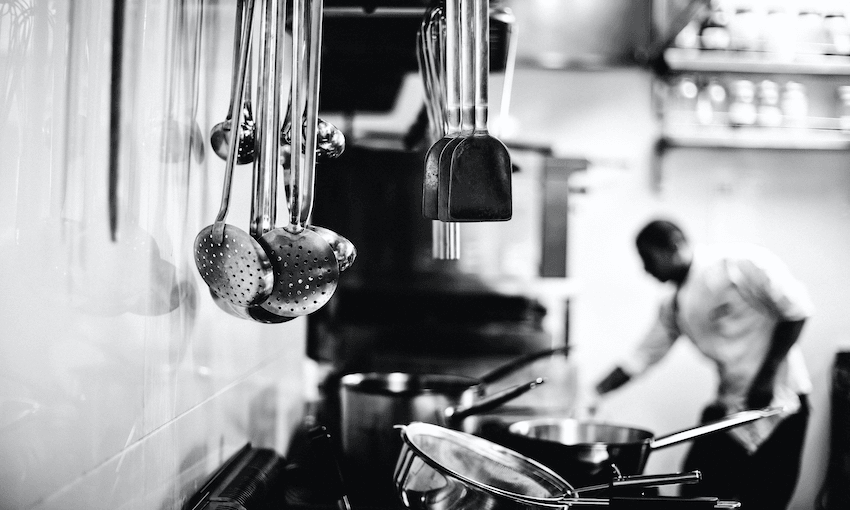 Chef working in a kitchen - Black and white image