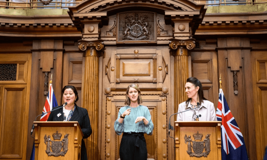 Dame Cindy Kiro and PM Ardern at the announcement of who the next governor general will be (Mark Tantrum, Getty Images) 
