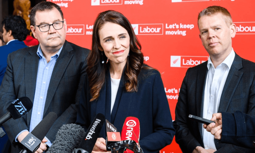 Grant Robertson, Jacinda Ardern and Chris Hipkins.  (Photo: Mark Coote/Bloomberg via Getty Images) 
