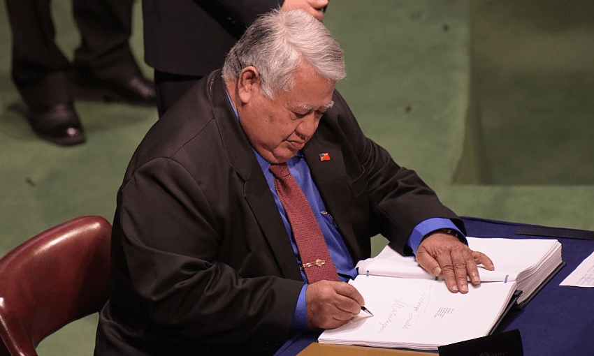 Sāmoan PM Tuila’epa at the United Nations in 2016 (Getty Images) 
