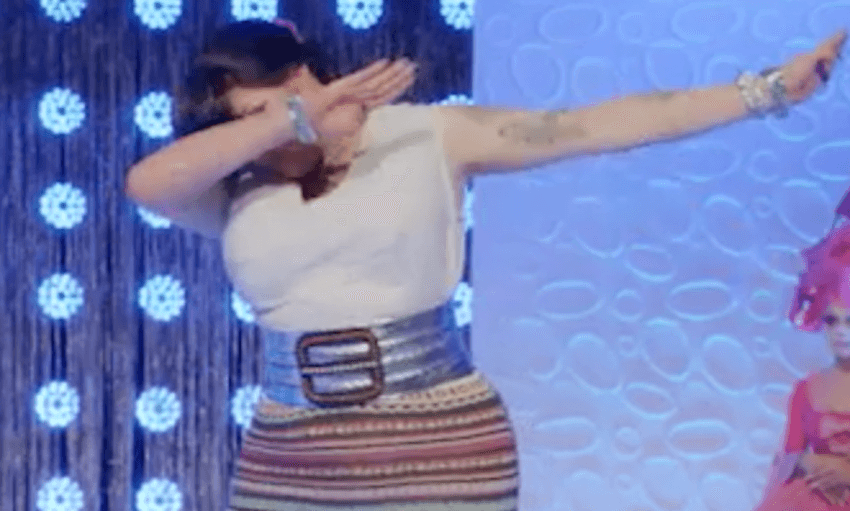 Karen from Finance, daring to dab on the RuPaul’s Drag Race mainstage 
