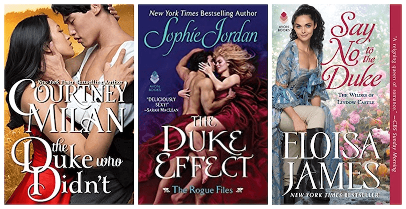 Covers of three Regency romance novels, all featuring dukes.