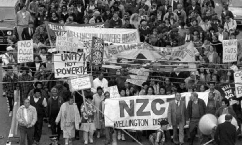 A protest against the Employment Contracts Act in 1991 (Image: John Nicholson, Evening Post via the National Library)  
