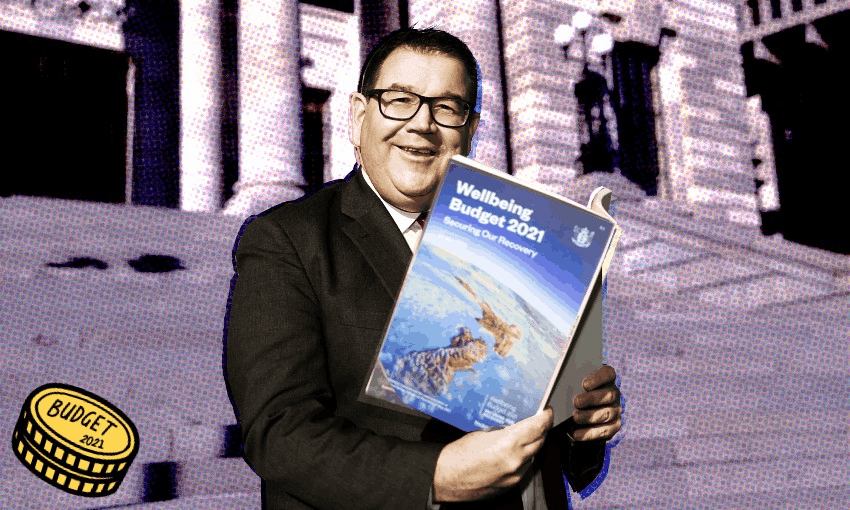 Grant Robertson with the 2021 budget (Image: Getty Images/Tina Tiller) 
