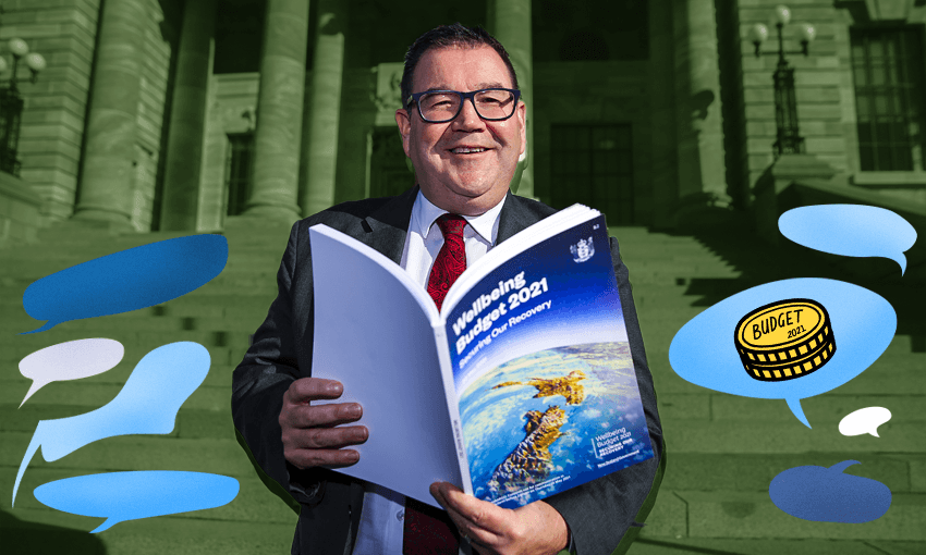 Grant Robertson with the 2021 budget (Photo: Getty Images/Tina Tiller) 
