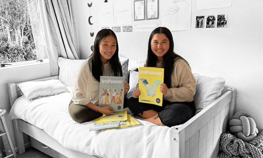 Rachel Zhou (L) and Angelina del Favero (R) with their first editions of imPower magazine (Photo: Supplied) 
