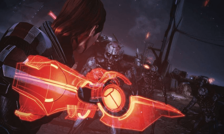 Just one of the many times Shepard will have to get her omniblade out in the Mass Effect trilogy. 
