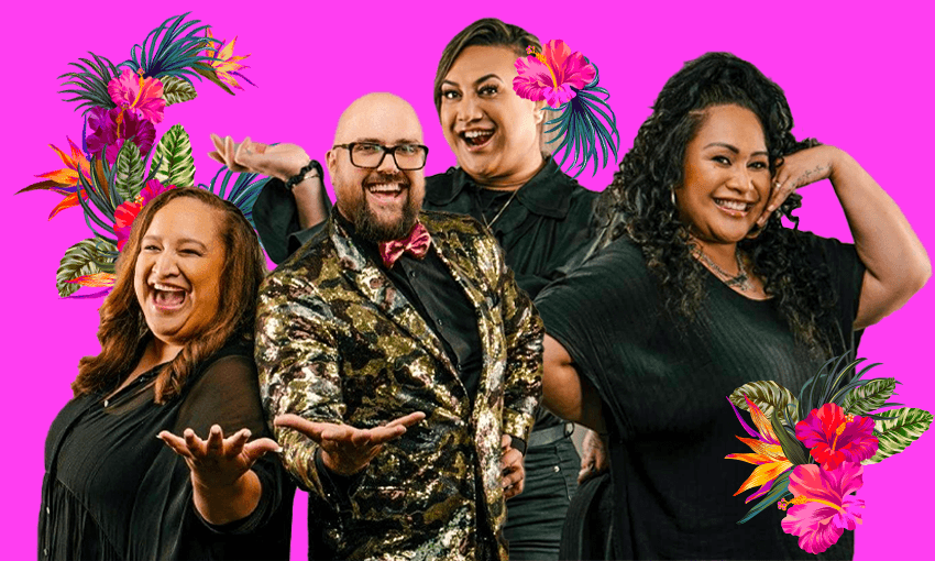 From left to right: Marcia Hope, Luke Bird, Pere Wihongi and Bella Kalolo, the host and judges of Lucky Dip and Five Minutes of Fame respectively. (Image: Tina Tiller) 
