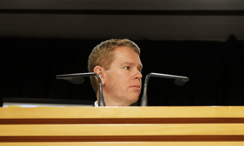 Covid-19 minister Chris Hipkins making the announcement of Wellington moving to level two (Lynn Grieveson/Getty Images)