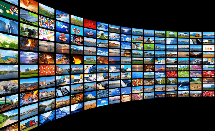 A wall of TV screens