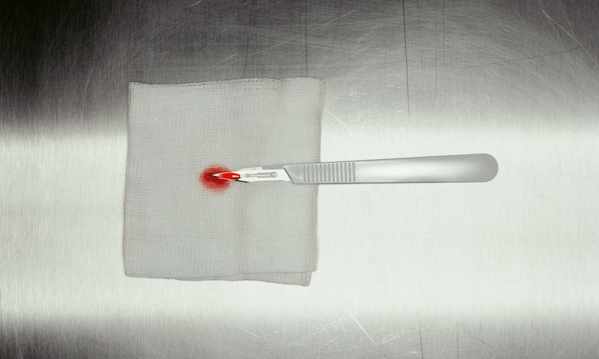 Scalpel with blood