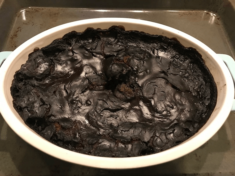 A chocolate pudding, seen from above