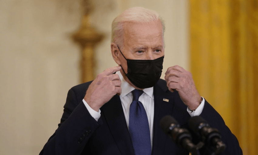 U.S. President Joe Biden removes a protective mask to speak in the East Room of the White House in Washington, D.C., U.S., on Monday, May 10, 2021. Biden highlighted federal assistance that should help Americans return to work, three days after a surprisingly weak April jobs report stoked criticism that excess government benefits are persuading …  Read more 
