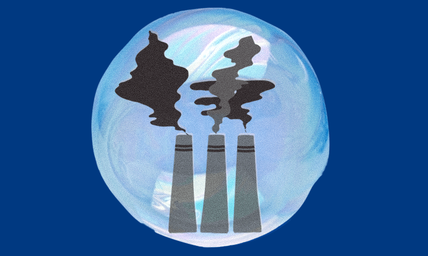 Illustration of three smoke stacks emitting smoke