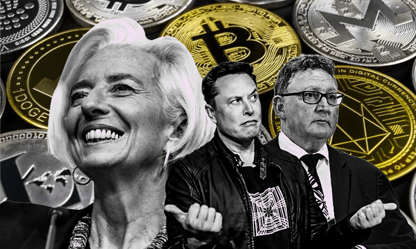 Who will create the world’s most popular digital currency? Christine Lagarde? Elon Musk? Adrian Orr? Image: Tina Tiller 
