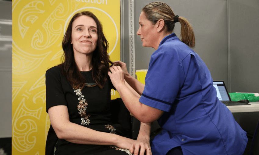 PM Ardern getting her second dose of the vaccine, at an event in Hamilton (Getty Images) 
