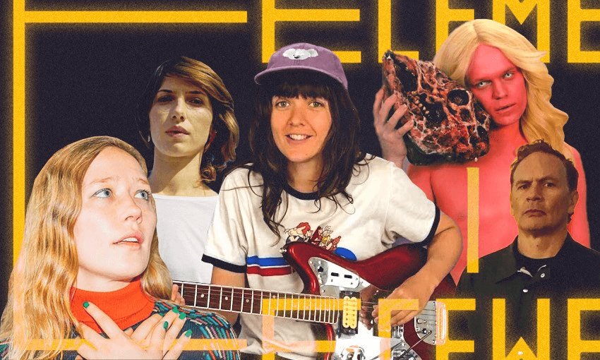 From left: Julia Jacklin, Aldous Harding. Courtney Barnett, Connan Mockasin, Shayne Carter of Straitjacket Fits 
