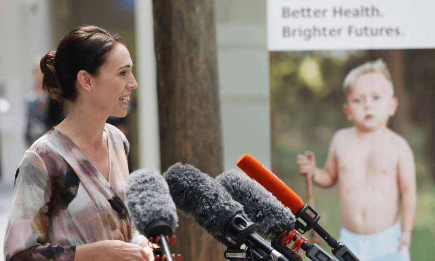 Image: PM Jacinda Ardern speaking at Starship hospital (Greg Bowker, Getty Images) 
