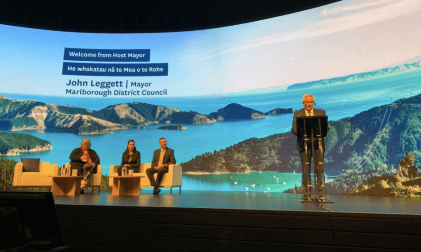Marlborough mayor John Leggett opening the conference (Twitter, LGNZ) 
