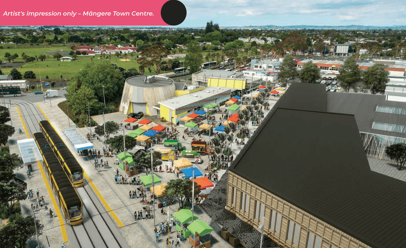 An artist’s impression of the light rail station in the Māngere Town Centre. (Photo: Supplied) 
