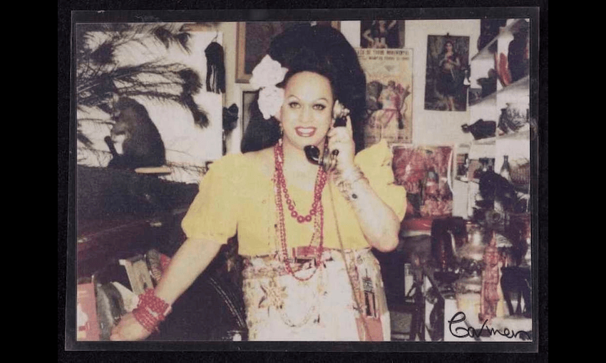 Wellington’s legendary drag queen Carmen Rupe at Carmen’s Curios at 288 Cuba Street (Photo: Ref: PAColl-9445-10. Alexander Turnbull Library, /records/38002217 
) 
