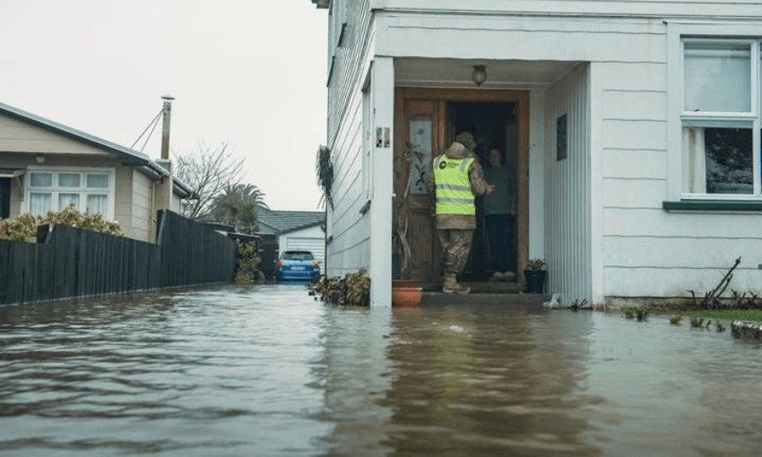 The army visiting flooded homes in the Buller region after floods in 2021 (Photo: Supplied, NZDF) 
