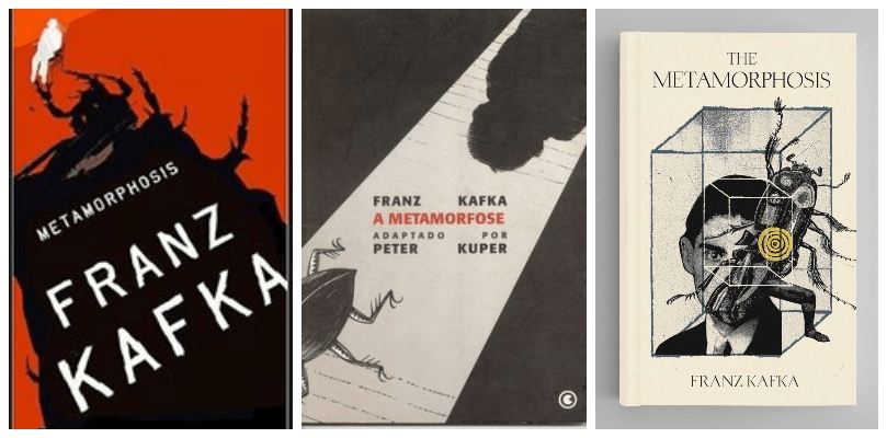 Three creepy-as covers for The Metamorphosis, all featuring bugs