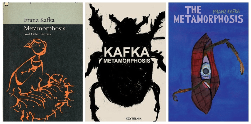 Three creepy covers of Metamorphosis, all featuring giant bugs