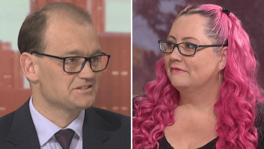 Simon Thornley and Siouxsie Wiles. Screengrabs via TVNZ 
