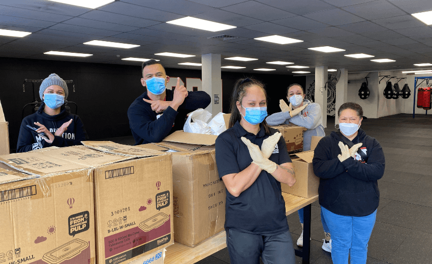 David Letele, centre, and his team at the Buttabean HQ in Manukau. 
