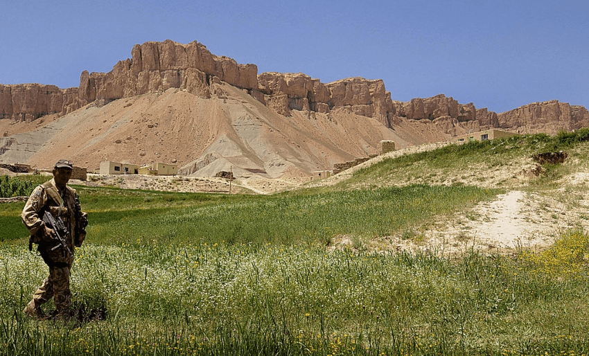 A New Zealand soldier on patrol in Bamiyan Province, 2008. Photo: SHAH MARAI/AFP via Getty Images 
