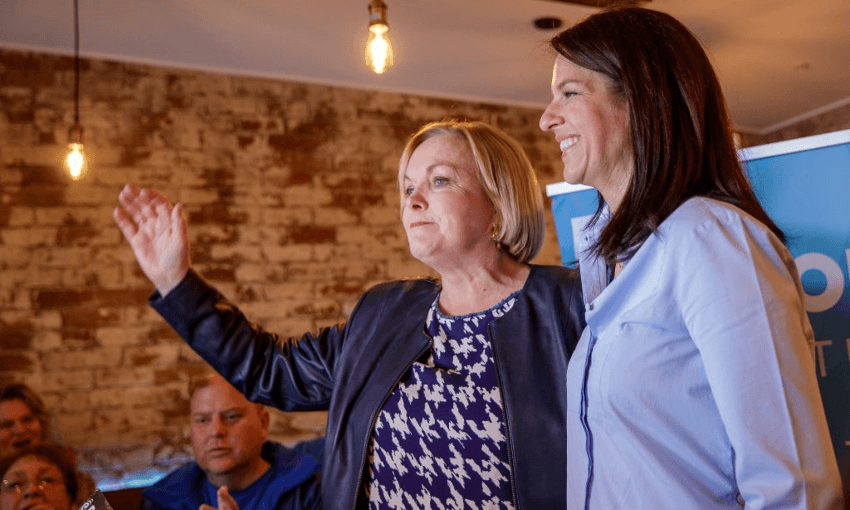 National leader Judith Collins and immigration spokesperson Erica Stanford during the 2020 election (Getty Images)