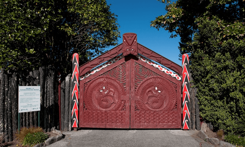 The famous red gates of Turangawaewae Marae (Image: Supplied/ Jeff Evans)
